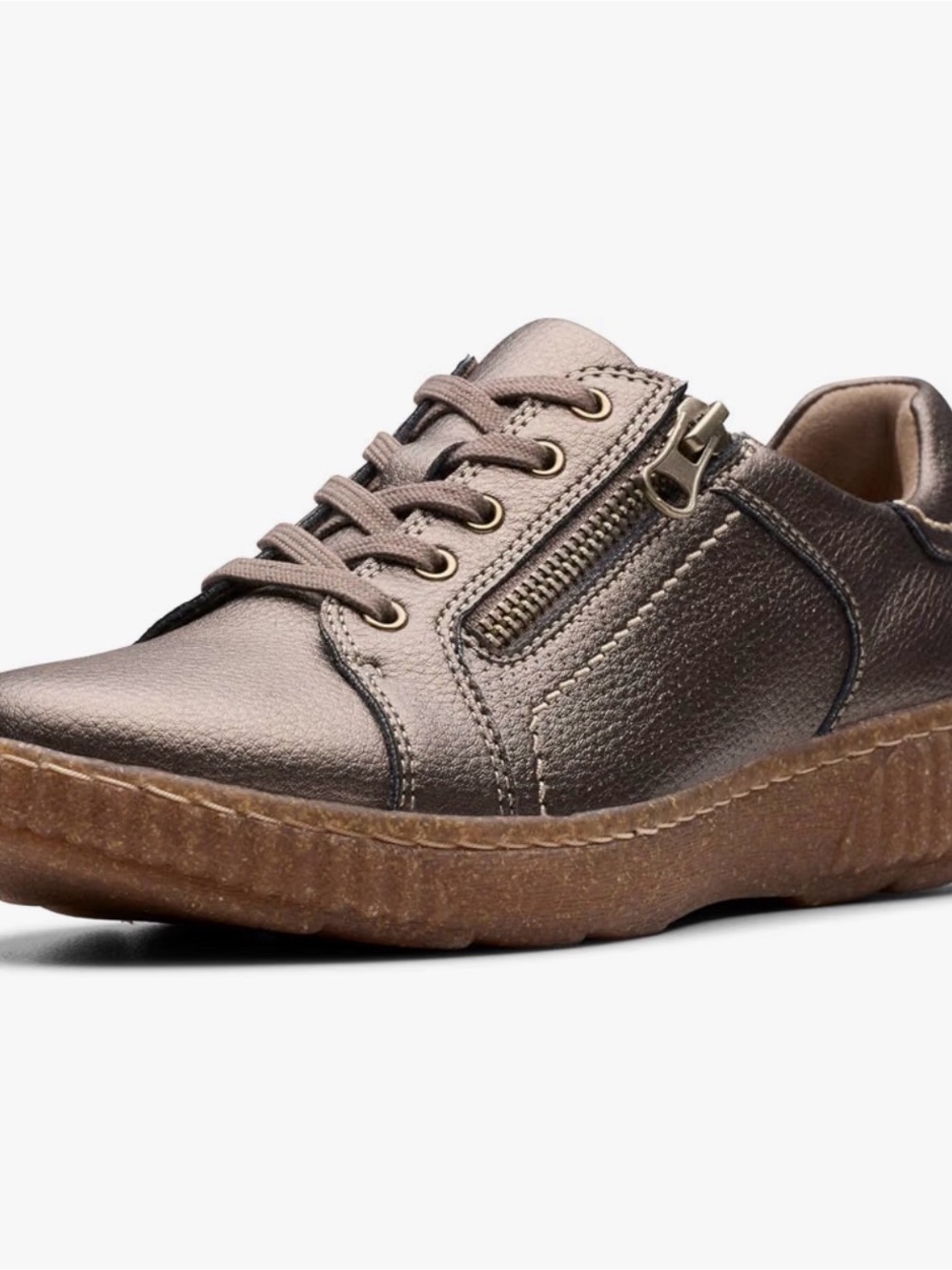 Clarks Caroline Janna Bronze Metallic Lace-Up Sneaker with Side Zip